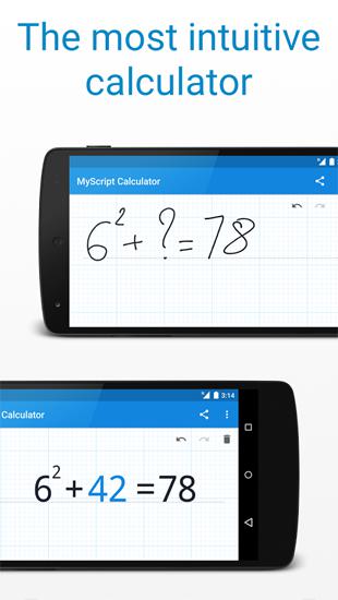 Screenshots of MyScript Calculator program for Android phone or tablet.
