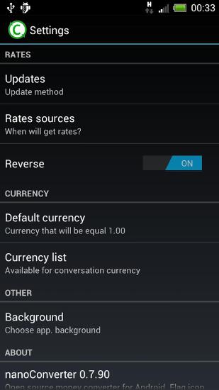 Les captures d'écran du programme Nano Converter pour le portable ou la tablette Android.