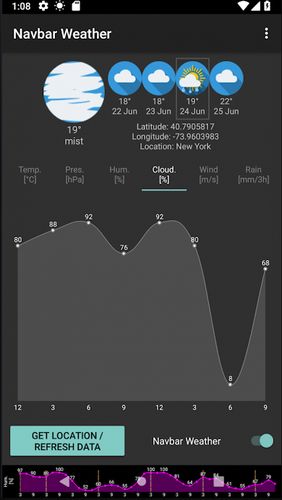 Capturas de pantalla del programa Navbar weather - Local forecast on navigation bar para teléfono o tableta Android.