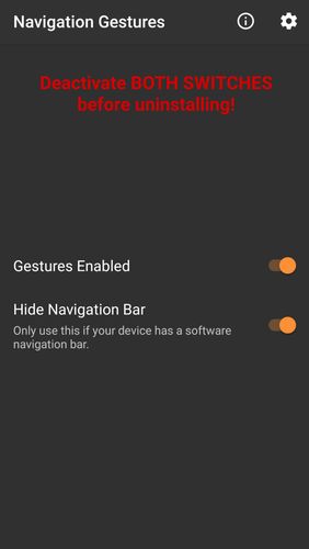 アンドロイドの携帯電話やタブレット用のプログラムNavigation gestures のスクリーンショット。