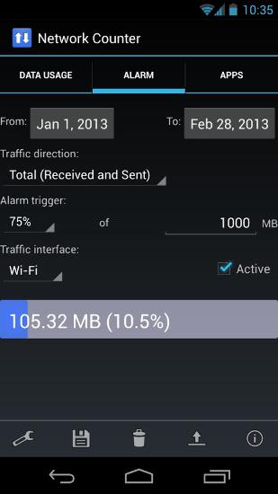 Capturas de tela do programa Network Counter em celular ou tablete Android.
