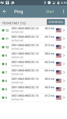 Capturas de tela do programa Network analyzer em celular ou tablete Android.