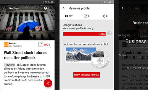 Les captures d'écran du programme News republic pour le portable ou la tablette Android.