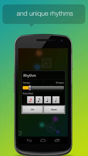 Les captures d'écran du programme Node Beat pour le portable ou la tablette Android.