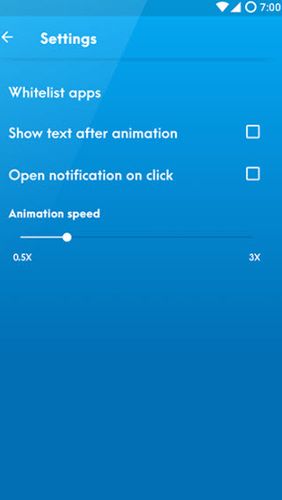 アンドロイドの携帯電話やタブレット用のプログラムNotification animations のスクリーンショット。