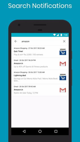 Screenshots of Notification history log program for Android phone or tablet.