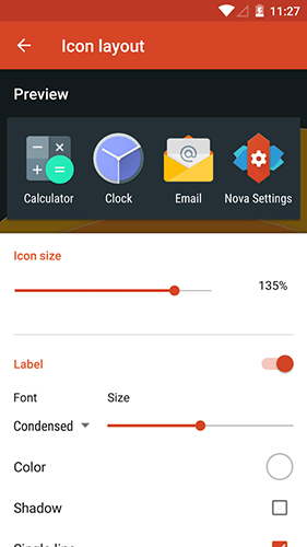 Screenshots of Nova Launcher program for Android phone or tablet.