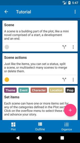 Screenshots of Novelist - Write your novels program for Android phone or tablet.