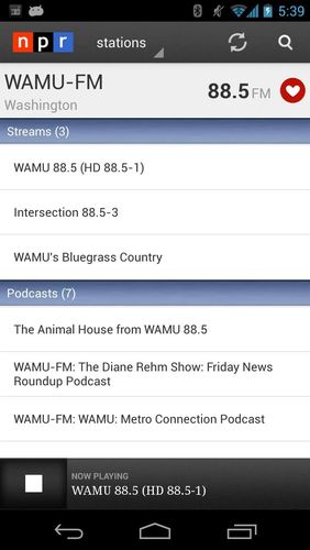 Capturas de tela do programa NPR News em celular ou tablete Android.
