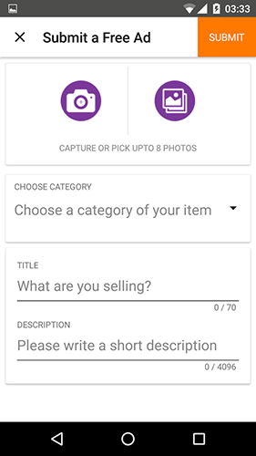 Les captures d'écran du programme OLX.ua pour le portable ou la tablette Android.