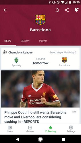 Screenshots of Onefootball - Live soccer scores program for Android phone or tablet.