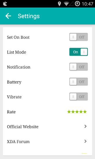 Screenshots of Greenify program for Android phone or tablet.