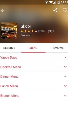 アンドロイドの携帯電話やタブレット用のプログラムOpenTable: Restaurants near me のスクリーンショット。