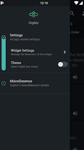 Screenshots of Orphic program for Android phone or tablet.