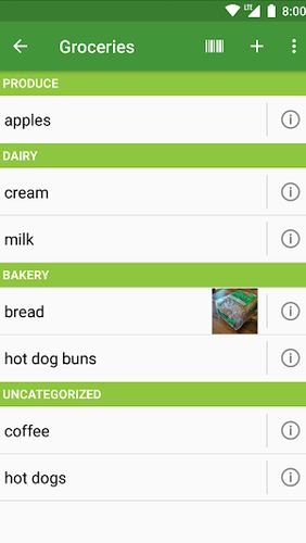 Screenshots of Our Groceries: Shopping list program for Android phone or tablet.