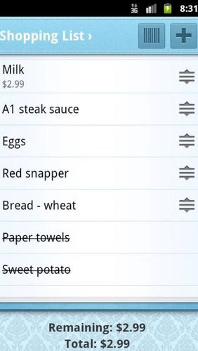 アンドロイドの携帯電話やタブレット用のプログラムOut of milk - Grocery shopping list のスクリーンショット。