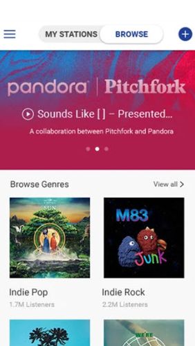 Pandora music app for Android, download programs for phones and tablets for free.