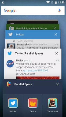 アンドロイドの携帯電話やタブレット用のプログラムParallel space - Multi accounts のスクリーンショット。
