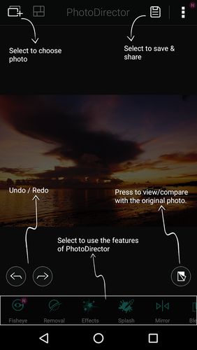 Screenshots of PhotoDirector - Photo editor program for Android phone or tablet.