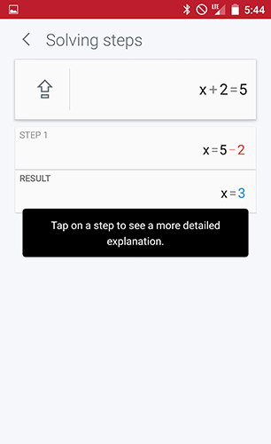 Les captures d'écran du programme Photomath pour le portable ou la tablette Android.