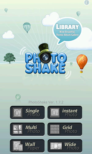 アンドロイドの携帯電話やタブレット用のプログラムPhoto shake! のスクリーンショット。