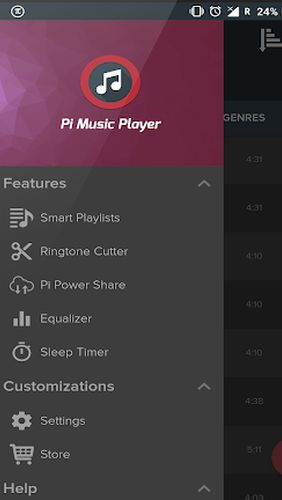 Pi music player app for Android, download programs for phones and tablets for free.