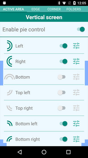 Screenshots of Pie Control program for Android phone or tablet.