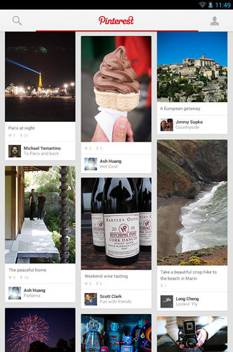 Les captures d'écran du programme Pinterest pour le portable ou la tablette Android.