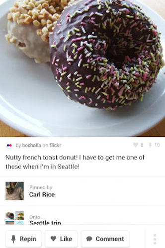 Les captures d'écran du programme Pinterest pour le portable ou la tablette Android.