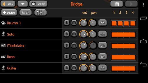 Capturas de tela do programa PocketBand em celular ou tablete Android.