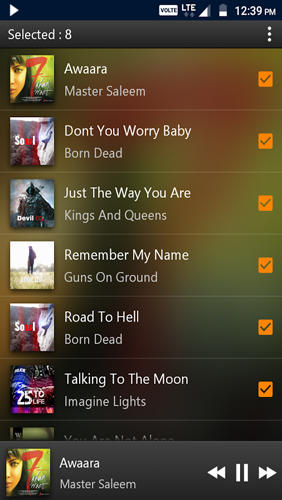 Screenshots of PowerAudio: Music Player program for Android phone or tablet.