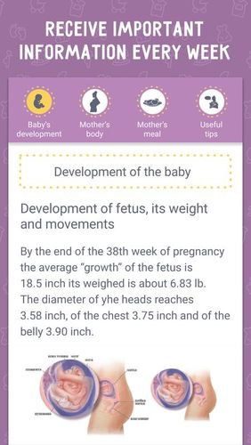 Screenshots of Pregnancy calculator and tracker app program for Android phone or tablet.