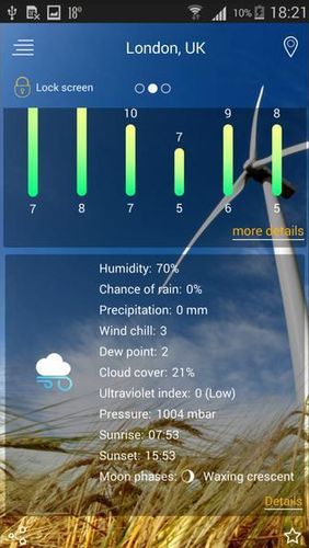 アンドロイドの携帯電話やタブレット用のプログラムPrime weather: Live forecast, widget & radar のスクリーンショット。