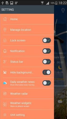 Screenshots des Programms Prime weather: Live forecast, widget & radar für Android-Smartphones oder Tablets.