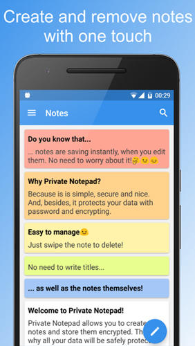 Application Private Notepad pour Android, télécharger gratuitement des programmes pour les tablettes et les portables.