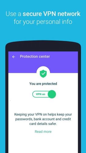 アンドロイドの携帯電話やタブレット用のプログラムProtect free VPN+Data manager のスクリーンショット。