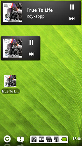 Les captures d'écran du programme Pure music widget pour le portable ou la tablette Android.