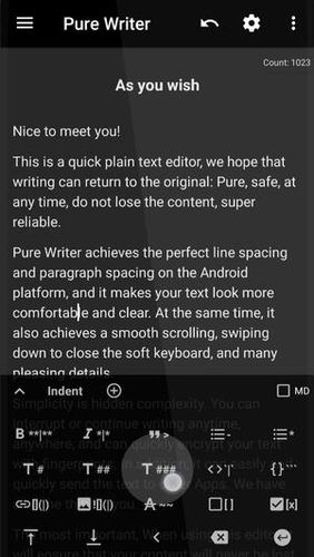 Aplicativo Pure writer - Never lose content editor para Android, baixar grátis programas para celulares e tablets.