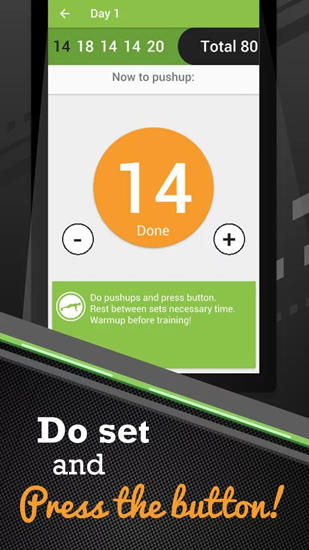 Capturas de tela do programa Pushups Workout em celular ou tablete Android.