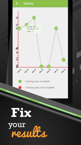 Screenshots des Programms Pushups Workout für Android-Smartphones oder Tablets.