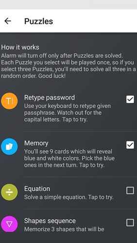 Télécharger gratuitement Puzzle alarm clock pour Android. Programmes sur les portables et les tablettes.