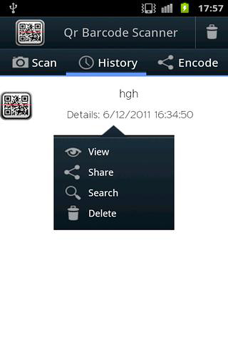 Les captures d'écran du programme QR barcode scaner pro pour le portable ou la tablette Android.