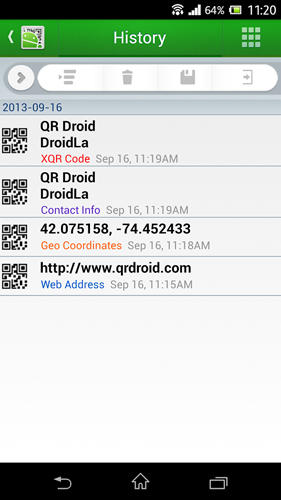 アンドロイド用のアプリQR droid: Code scanner 。タブレットや携帯電話用のプログラムを無料でダウンロード。