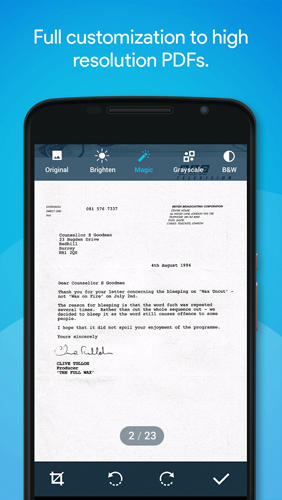 Screenshots des Programms Quick Scanner PDF für Android-Smartphones oder Tablets.