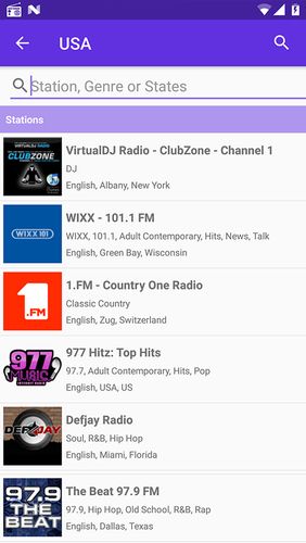 Screenshots of Slacker radio program for Android phone or tablet.