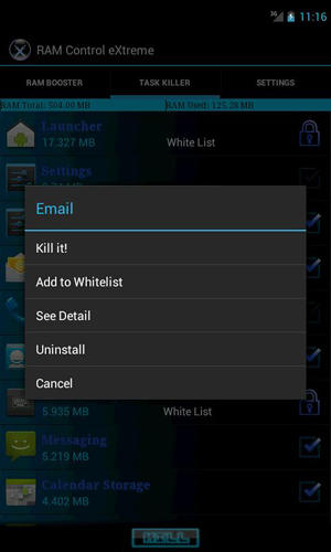 Screenshots of RAM: Control eXtreme program for Android phone or tablet.