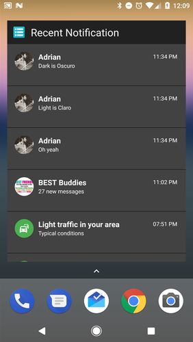 Capturas de pantalla del programa Recent notification para teléfono o tableta Android.