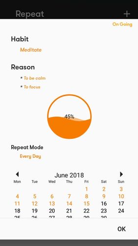 Capturas de tela do programa Repeat habit - Habit tracker for goals em celular ou tablete Android.