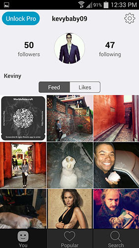 アンドロイドの携帯電話やタブレット用のプログラムRepost for Instagram のスクリーンショット。
