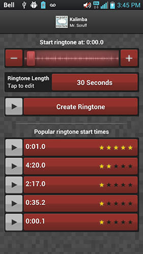Les captures d'écran du programme Ringtone maker pour le portable ou la tablette Android.
